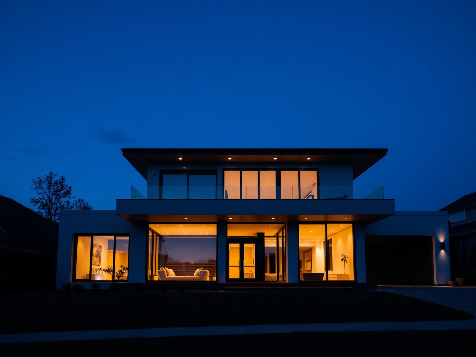Modern luxury home at blue hour